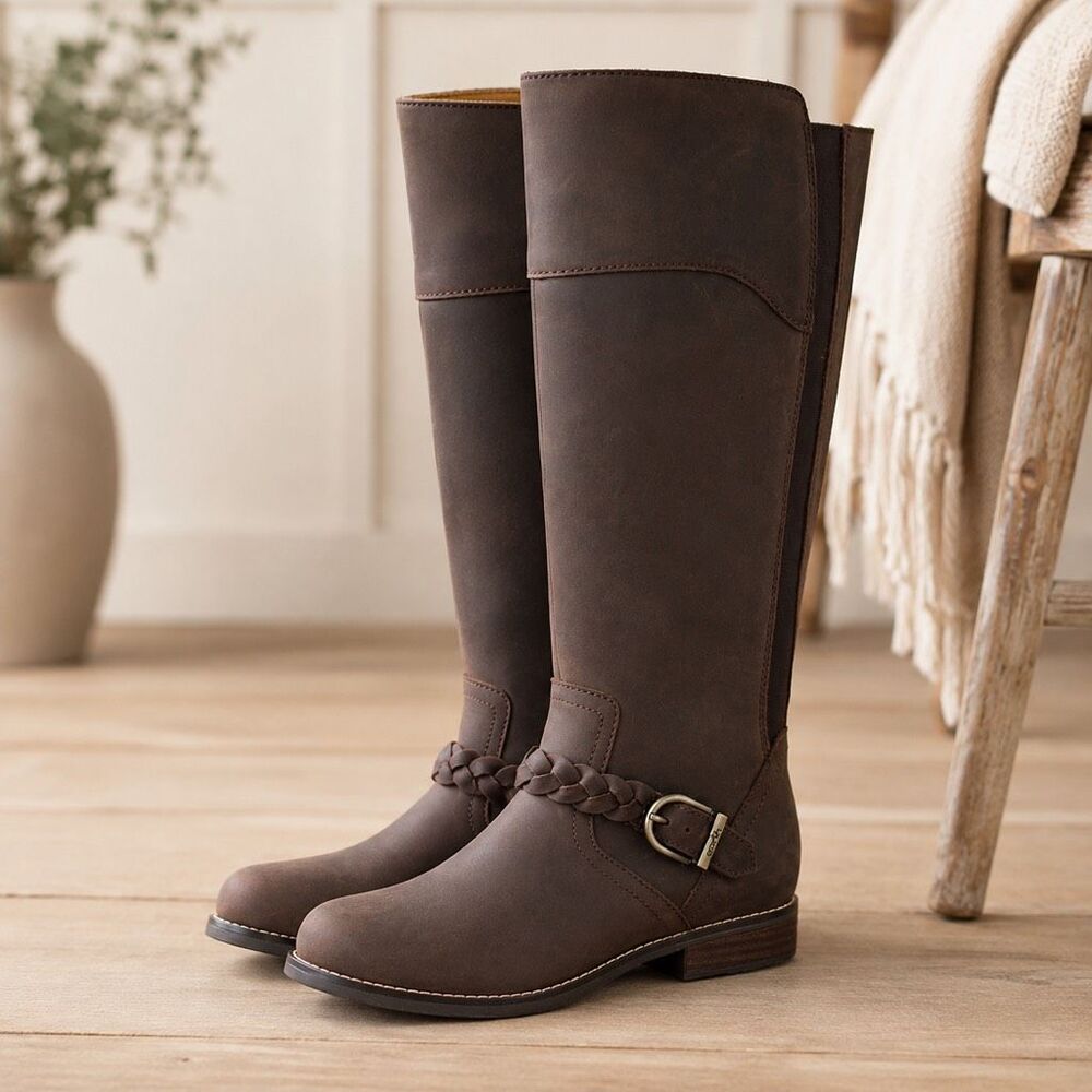 NWOT Earth Mira Women’s Dark Brown Leather Knee High Riding Boots Size 8.5M
